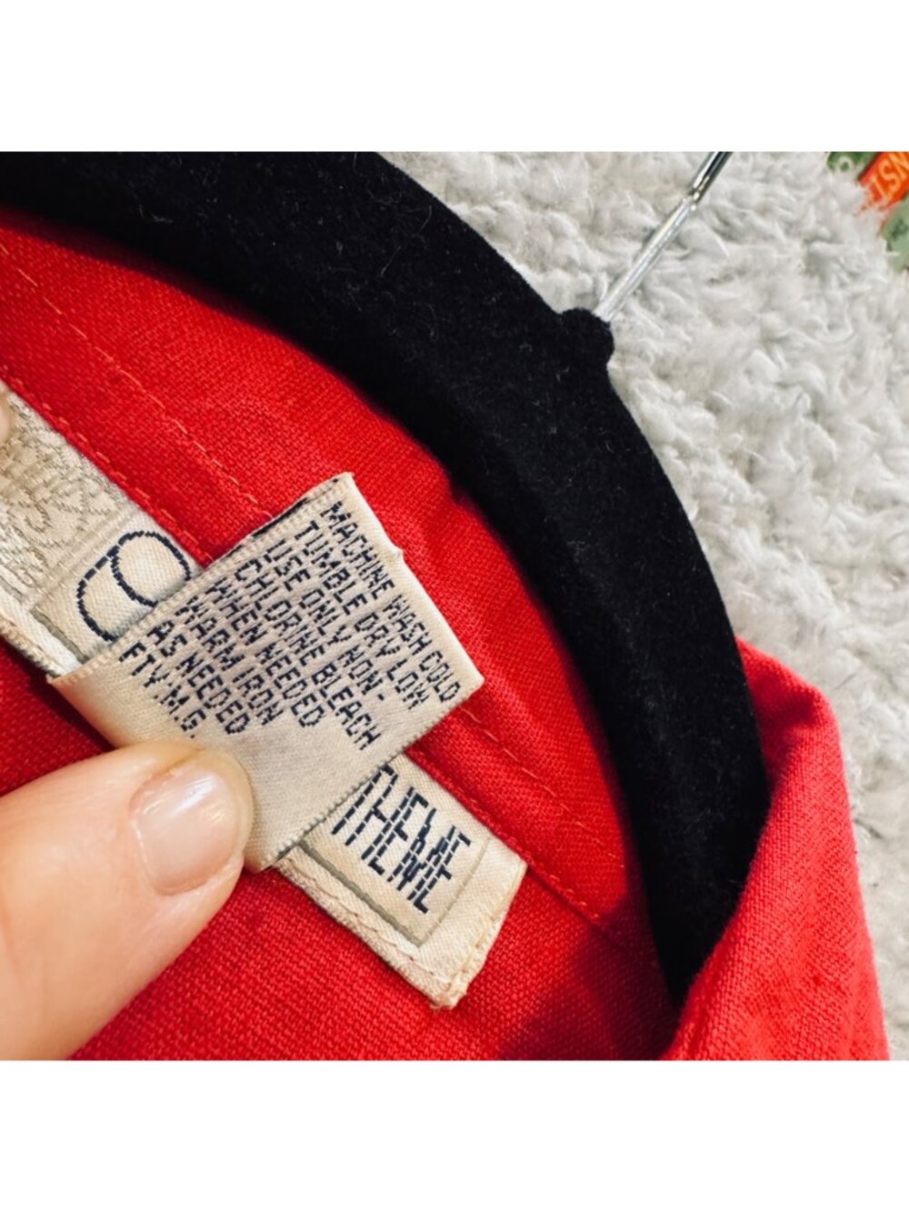 Vintage 90s Linen Blend Top S Color Block Black Red Applique Grannycore Artsy - Picture 8 of 8